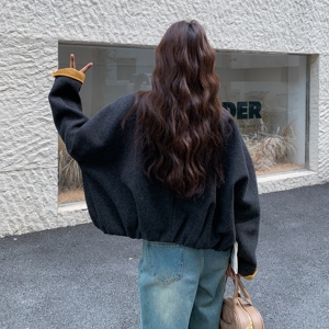 气质撞色设计双面呢外套女2025冬季新款日系文艺风小个子短款外套图片