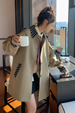 【新款】现货+棋盘格拼色风衣外套160A-9132-P145K198，女装风衣，浙宝168