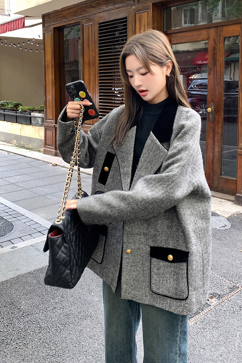现货数据好！人字纹小香夹棉毛呢外套168-6608款P175K258,女装毛呢外套,浙宝168