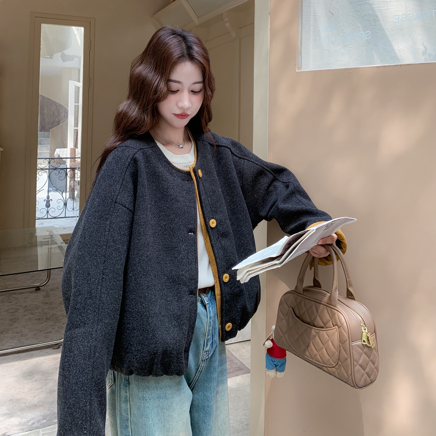 【新款】现货！Z168-H322撞色毛呢短外套P155控228，女装毛呢外套，浙宝168