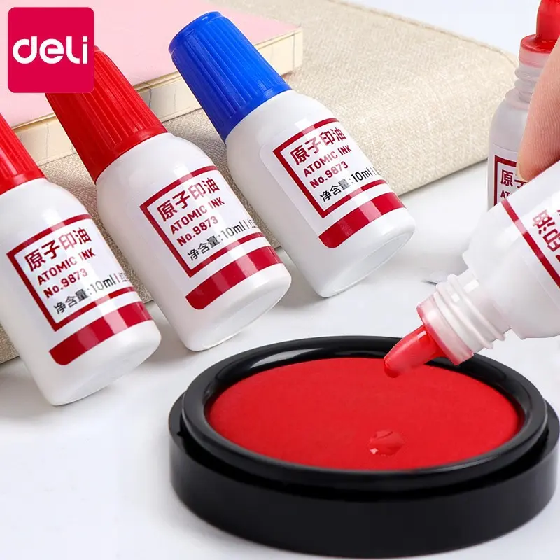 得力快干印台海绵芯大号速干红色印泥盒橡皮章印油印章