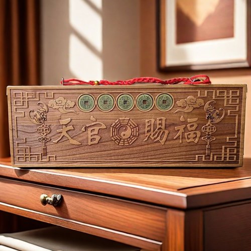 桃木天官赐福吉星紫气对门木雕