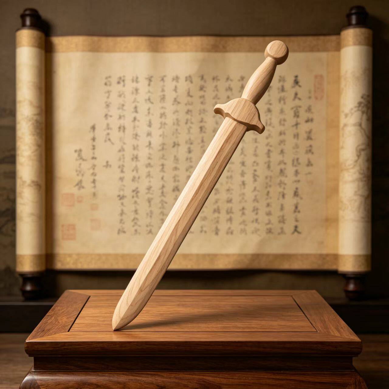 七星桃木剑无字卧室摆原木雕刻七星木剑传统工艺品手工木质床头新
