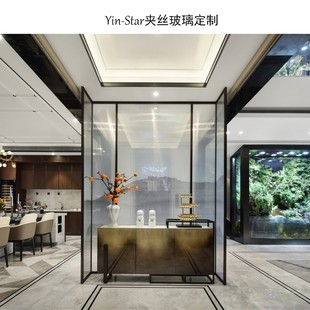 夹丝玻璃Yin-Star艺术屏风隔断夹绢客厅入户玄关夹胶钢化玻璃定制