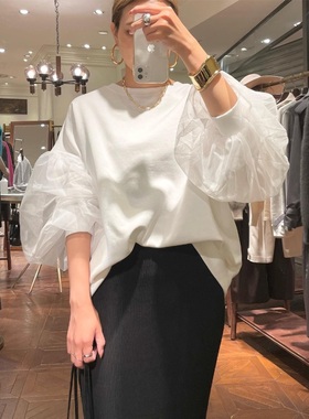 ZOEYJA佐佐家 LD穿出华丽松弛氛围 微甜泡泡薄纱罗纹袖宽廓运动衫