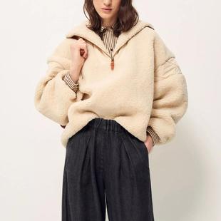 编织皮革配绗缝拉链温暖立领绒衫 UN温柔细织色 SES ZOEYJA佐佐家
