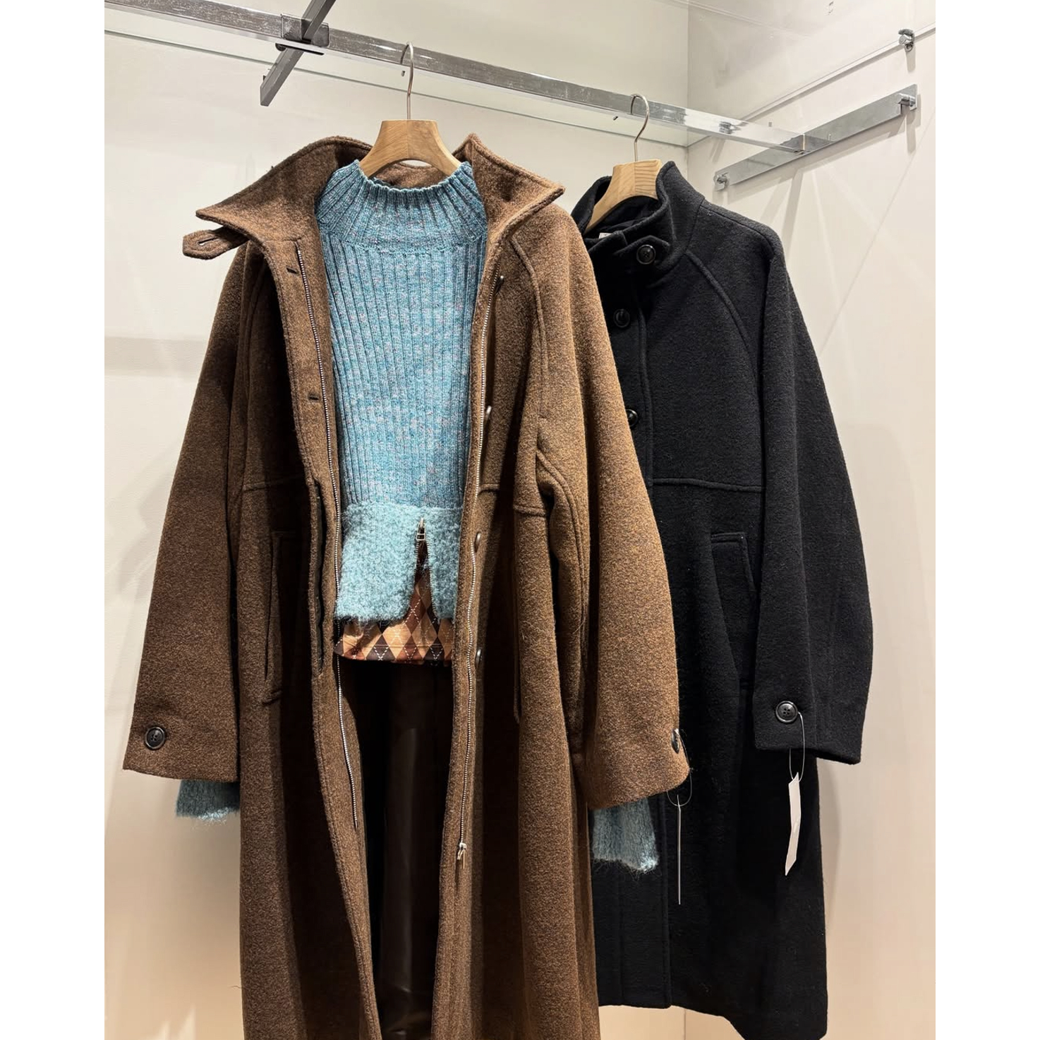 RBS防风长拉链厚实保暖羊毛大衣