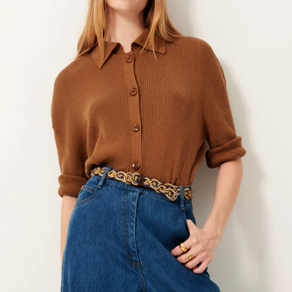 复古透气斜织有机棉全扣套/开衫