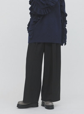 ZOEYJA佐佐家 LAAT0复古调+优雅细节 羊毛混纺腰部松紧垂坠直筒裤