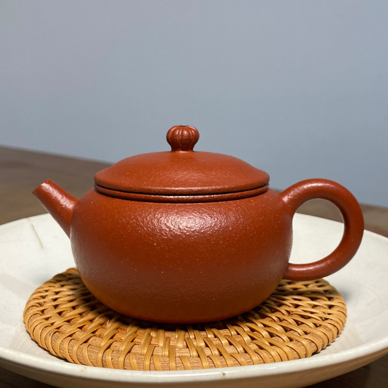 宜兴紫砂壶名家吴海良原矿梨皮朱泥茶壶180CC纯全手工球孔小南瓜