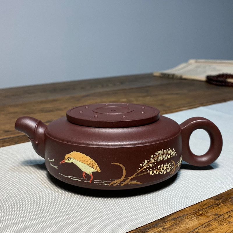宜兴名家紫砂壶纯手工泡茶壶老壶收藏一厂老紫泥300CC创意秋逸壶