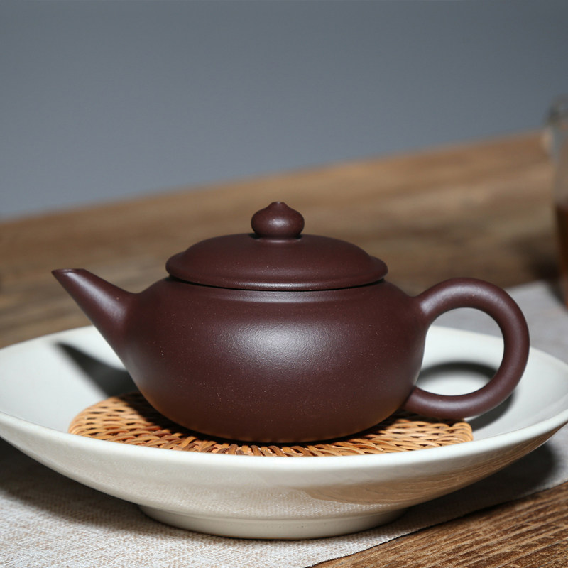 宜兴紫砂壶老壶泡茶壶茶具原矿老紫泥纯手工水壶230cc明式水平壶