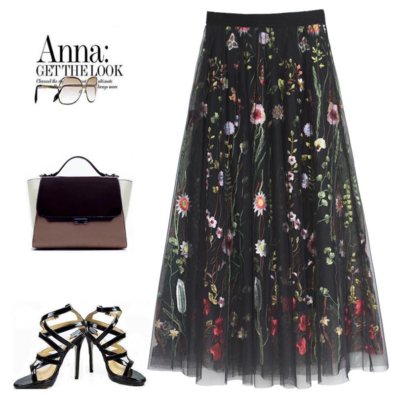 小众设计洋气范绣花长款纱裙半裙女2025秋冬裙子垂坠感三层大摆裙