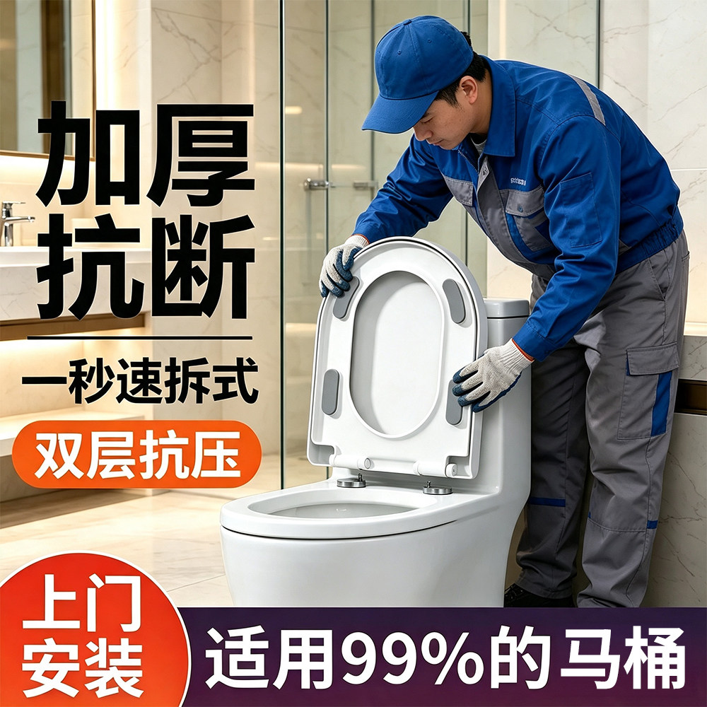 包安装马桶盖通用加厚静音缓降老式UV型马桶圈坐便器座圈替换配件