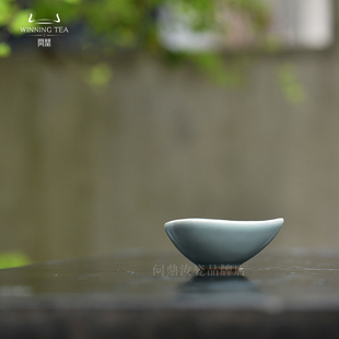 O问鼎汝窑鼎峰 天青 元宝杯 仿宋开片汝窑瓷器品茶杯子