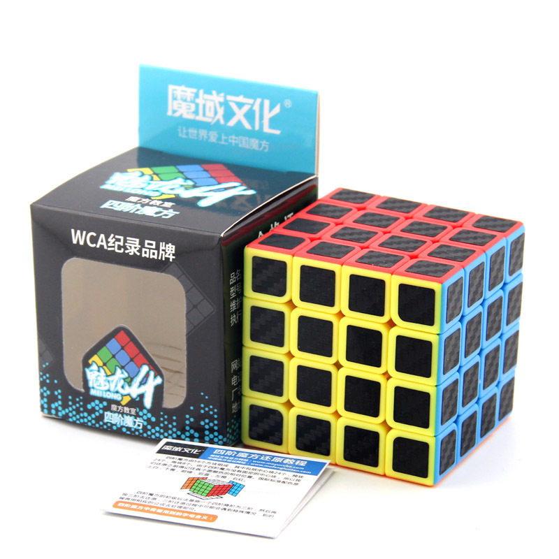 魔域魔方教室MF4碳纤维条纹贴纸魔方 彩色底创意轻巧顺滑四阶魔方