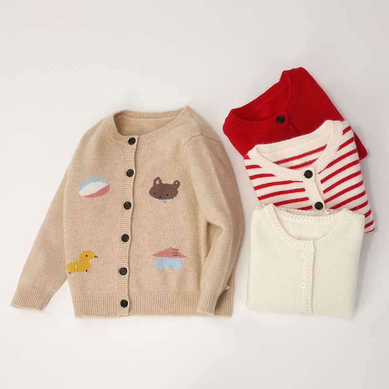 女童羊绒衫针织开衫圆领100%羊绒