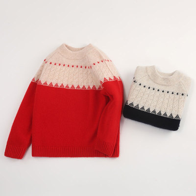 儿童纯羊绒衫女童红色毛衣半高领