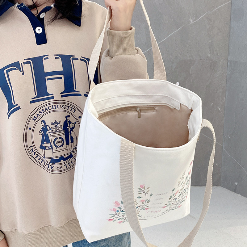 帆布包女手提布袋子学生拎书2026新款拉链单肩包高级上班通勤慵懒