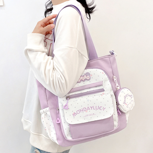 通勤学生上课补习拎书手提布袋 帆布包女大容量单肩斜挎包2026新款