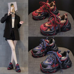 厚底运动鞋 休闲松糕百搭时尚 女2026春秋新款 6cm内增高加绒老爹鞋