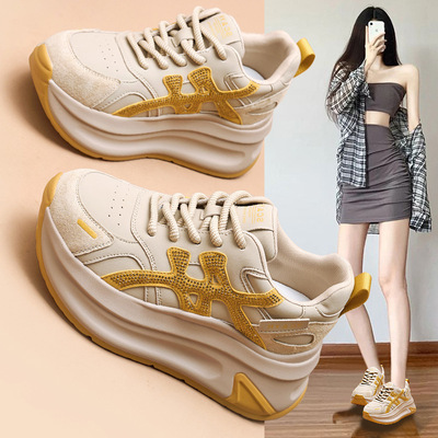 内增高8厘米2025秋冬新款水钻厚底阿甘休闲时尚百搭复古老爹鞋女