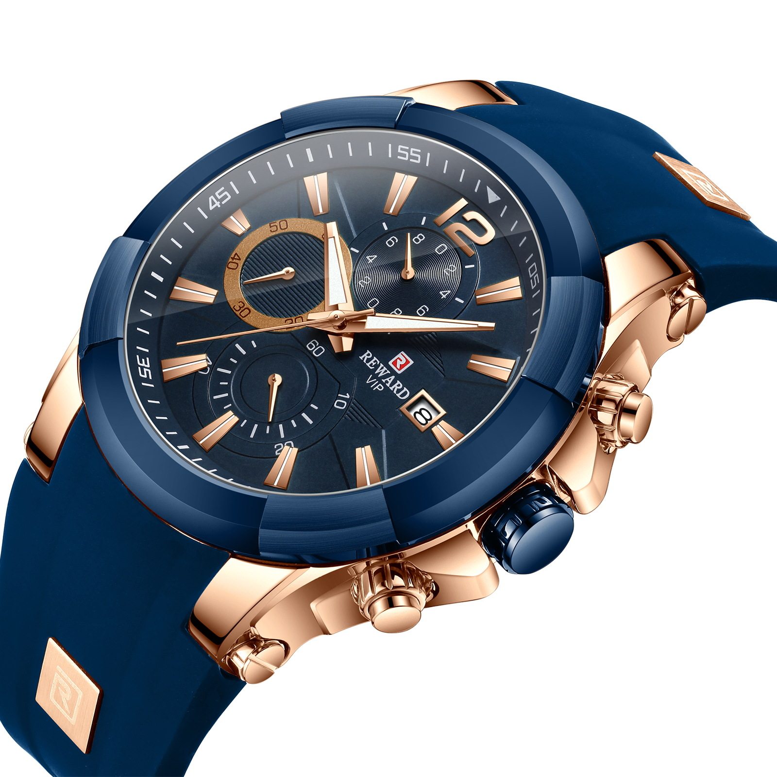 reward男士运动手表防摔硅胶表带防水多功能夜光带日历腕表潮男表