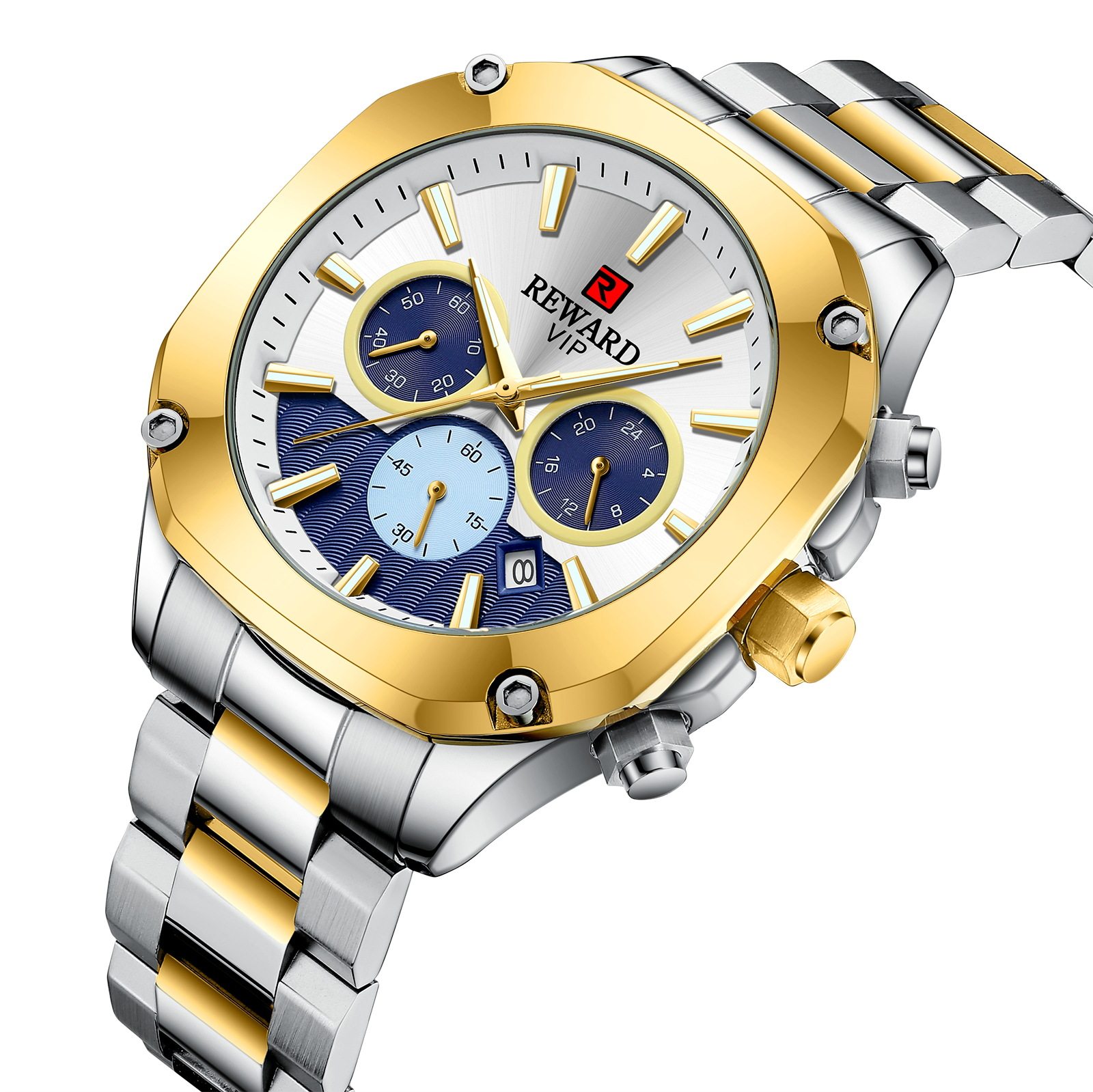 reward男士石英手表防水多功能带日历可计时运动手表夜光腕表男表