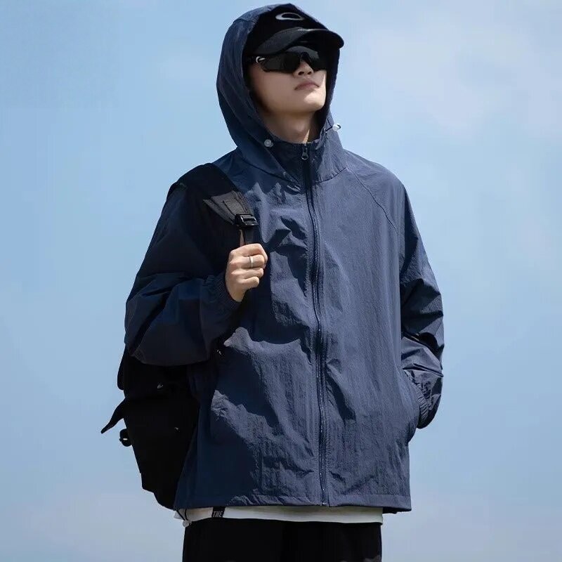 夏季男防晒衣薄款潮流户外速干连帽衣服帅气钓鱼防紫外线宽松外套