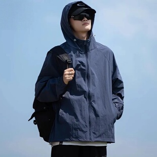 夏季男防晒衣薄款潮流户外速干连帽衣服帅气钓鱼防紫外线宽松外套