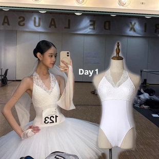 Loosfly洛桑芭蕾表演大赛李彩恩同款蕾丝挂脖连体服成人儿童少儿