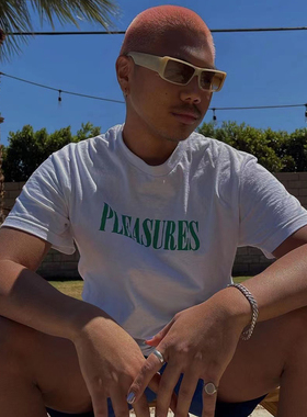现货PLEASURES纯棉LOGO印花圆领宽松短袖T恤休闲半袖TICKLE情侣夏