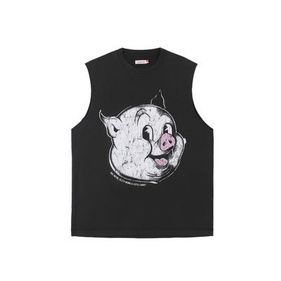 kahut小猪印花宽松休闲无袖坎肩