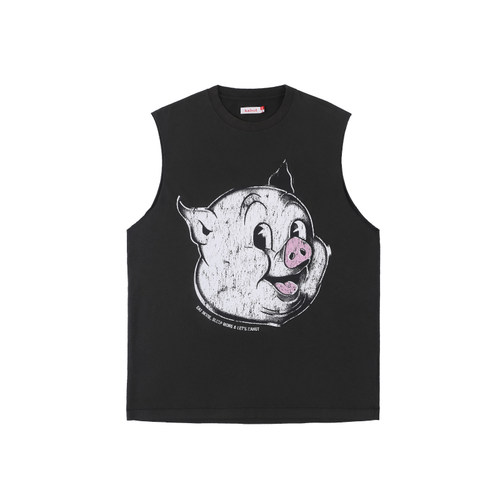 kahut小猪印花宽松休闲无袖坎肩