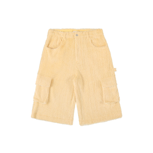 APO 街头休闲纯色毛绒宽松口袋七分裤 fur short 情侣 cargo kahut