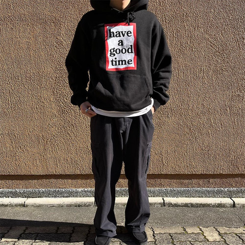 日潮基础印花帽衫宽松休闲加绒