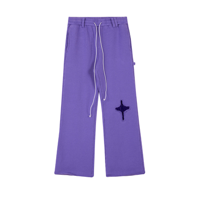 kahut刺绣破坏洗水纯色喇叭长裤