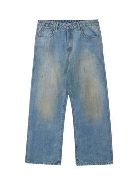 kahut K regular jeans 潮流宽松休闲做旧脏洗直筒牛仔裤男女情侣