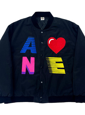 AONE4SURE 刺绣爱心LOGO加厚秋冬潮流休闲黑色夹克外套棒球服棉衣