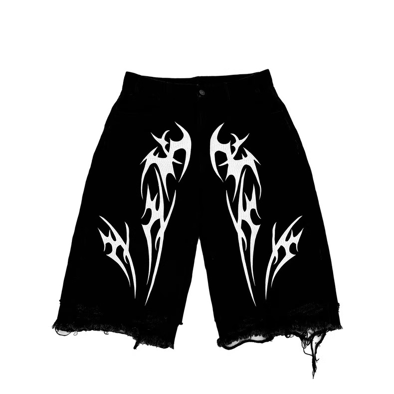 七分裤牛仔LOGO破坏原创刺绣街头