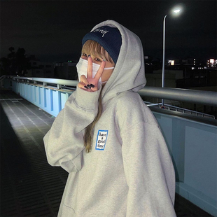 现货 HAVE A GOOD TIME 小蓝标印花连帽卫衣宽松流行加绒套头帽衫