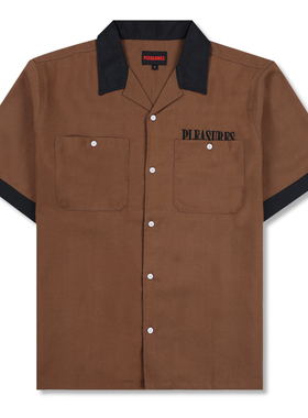 PLEASURES DAISY BOWLING刺绣花瓶翻领拼色保龄球短袖宽松衬衫夏