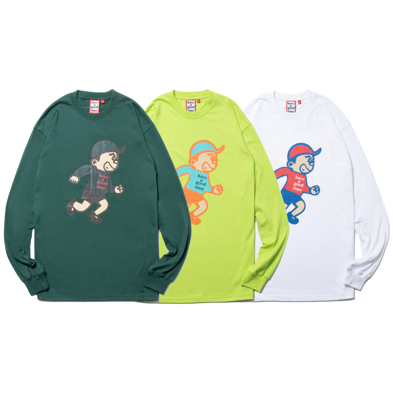 日潮小孩印花流行宽松长袖打底T