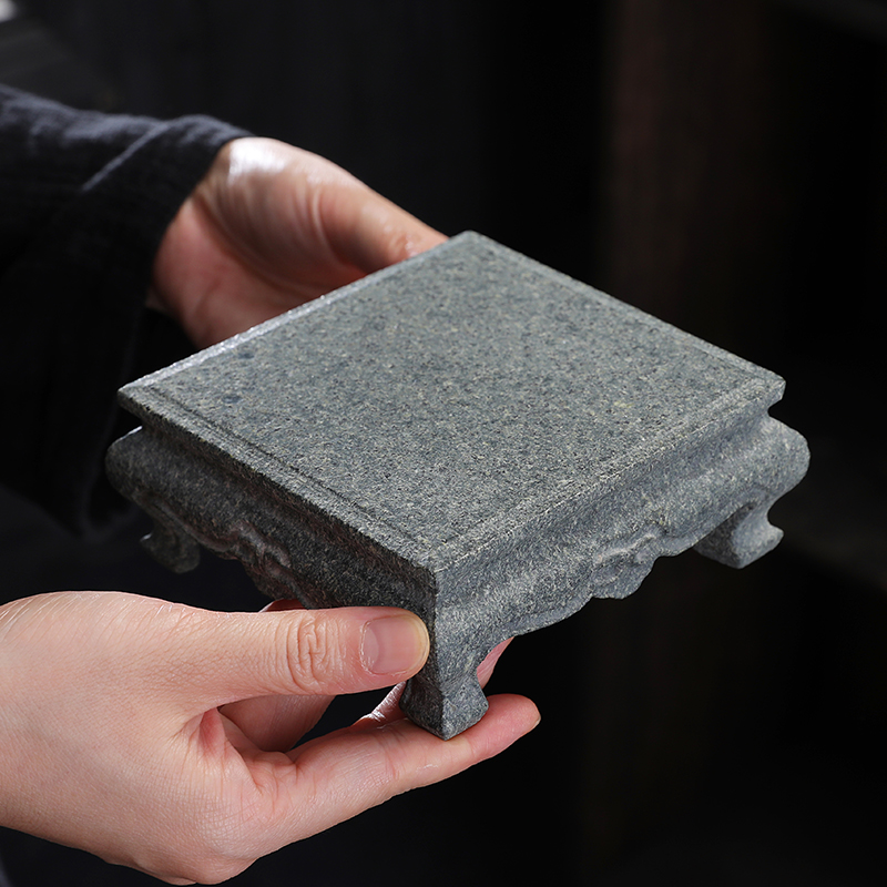 青石底座桌面摆件茶壶底座案台国风中式简约小花几石托架茶道配件