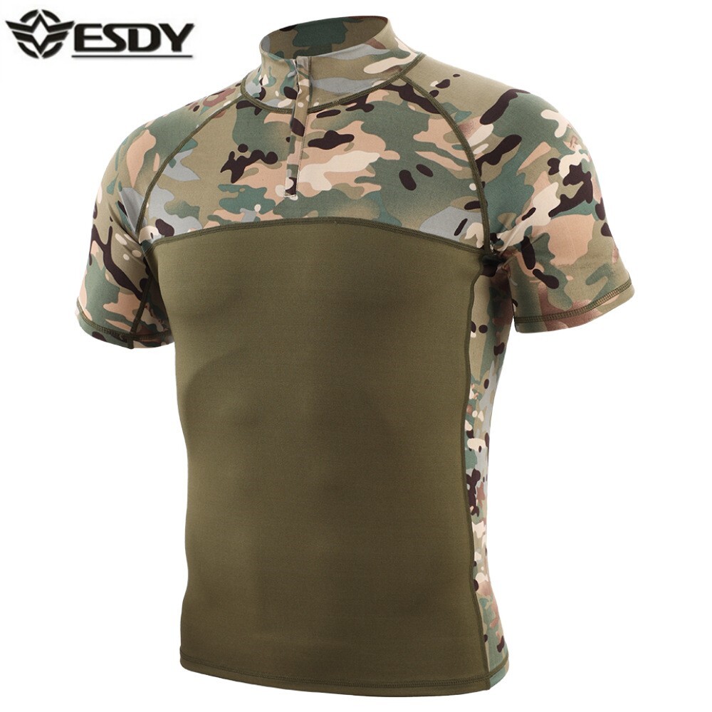 ESDY户外迷彩速干短袖男夏季运动弹力骑行服作训t恤五代蛙服上衣