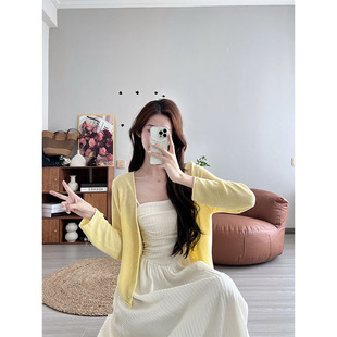 SKY张慧慧自制小香风V领薄款防晒针织开衫女设计感短款外搭上衣