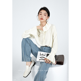 SKY张慧慧自制大荷叶衬衫2025新款新款设计感气质通勤淑女衬衣