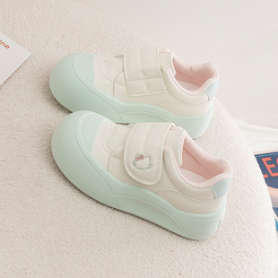 奶白魔术贴厚底小白鞋女款2026新款春季百搭学生休闲板鞋丑萌鞋子