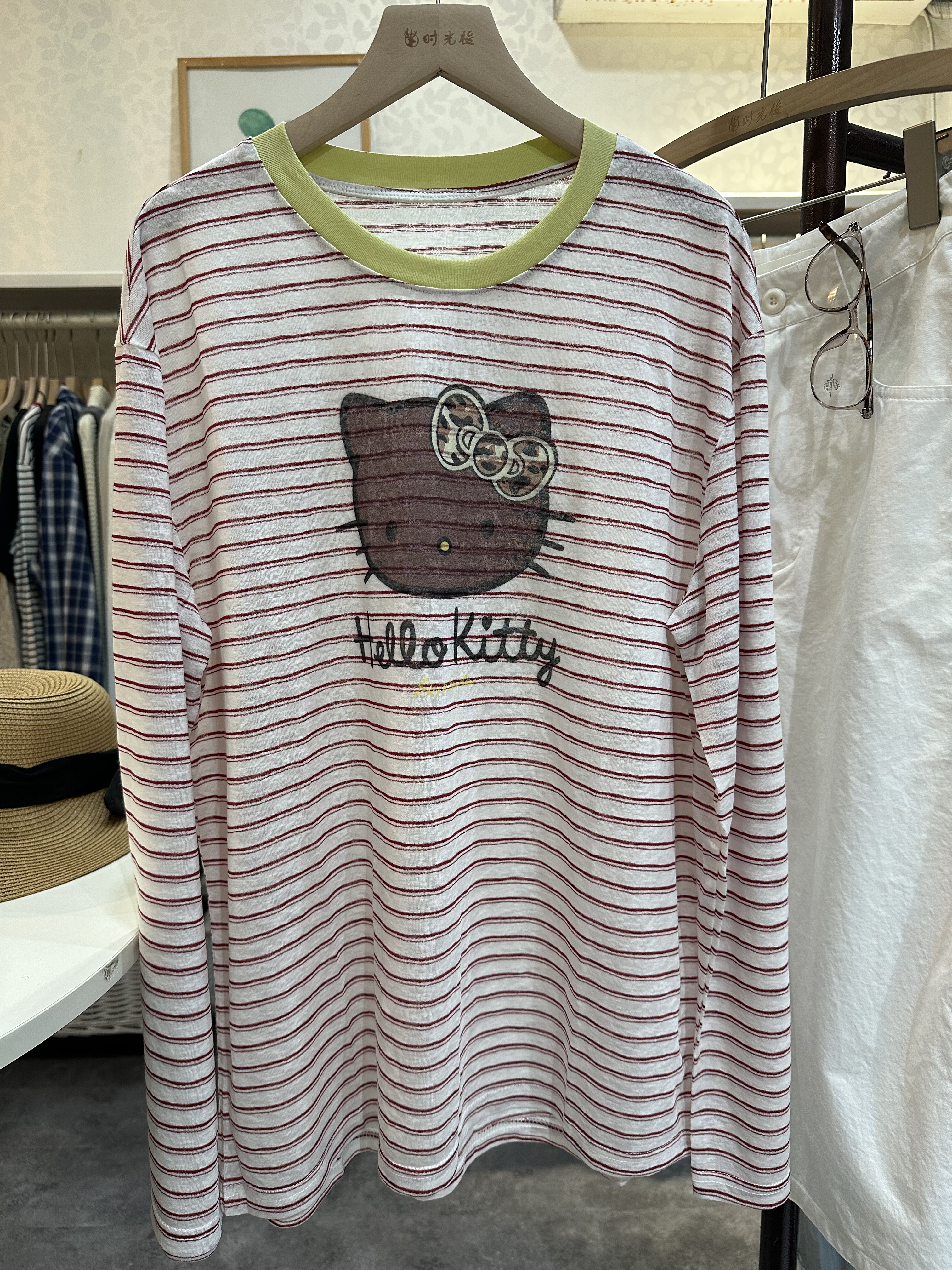 粉色条纹kitty High kiss26夏时尚圆领百搭卡通防晒衣长袖T恤