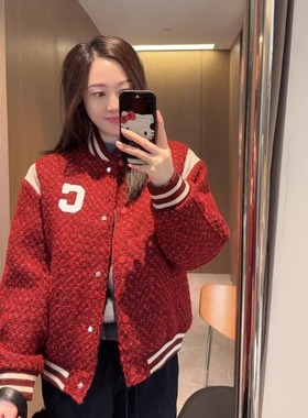现货2026质感up超声波定位羽丝绒丝显瘦保暖大红色棒球服外套